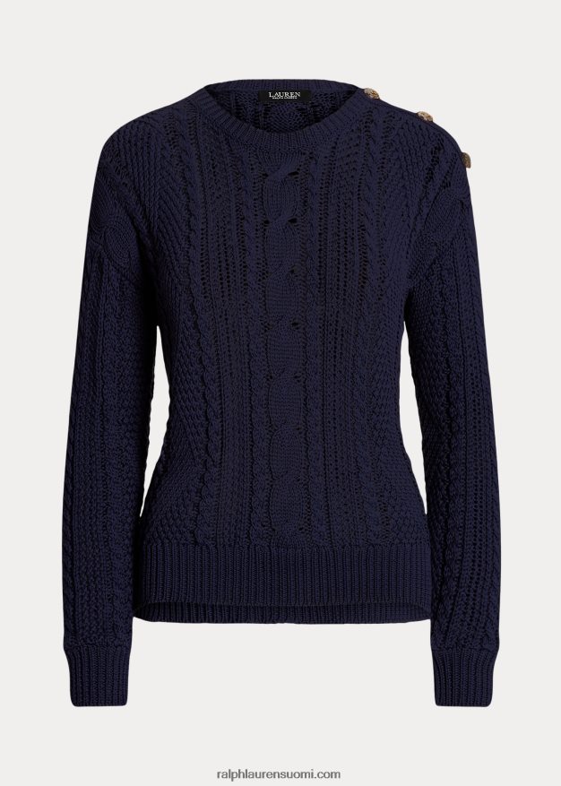 Ralph Lauren naiset aran-neulottu puuvillapusero 0Z24ZR4857 hienostunut laivasto