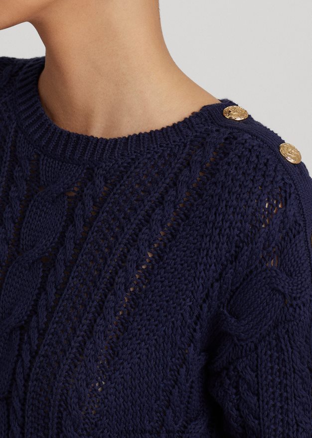 Ralph Lauren naiset aran-neulottu puuvillapusero 0Z24ZR4857 hienostunut laivasto