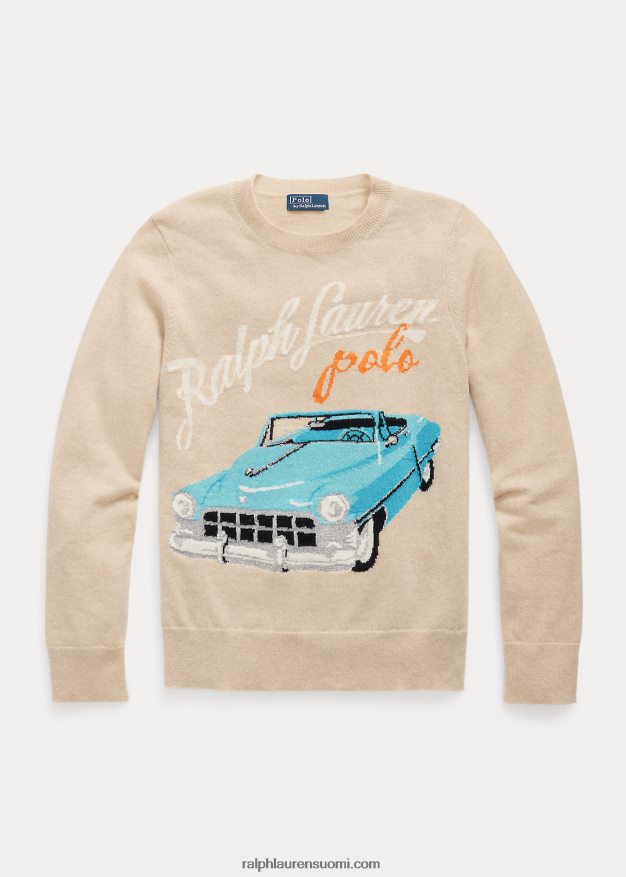 Ralph Lauren naiset auto-aiheinen kashmir-sekoitepusero 0Z24ZR3200 rusketus moni