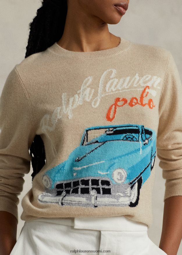 Ralph Lauren naiset auto-aiheinen kashmir-sekoitepusero 0Z24ZR3200 rusketus moni