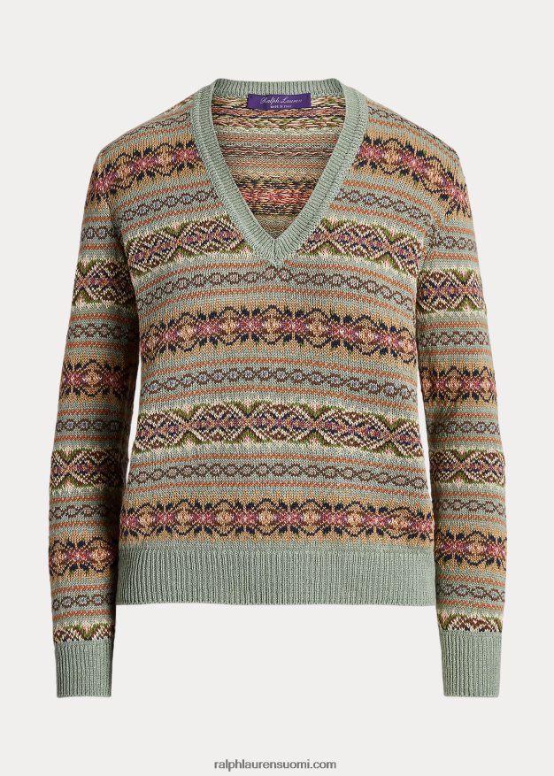 Ralph Lauren naiset fair Isle -neulepusero v-pääntiellä 0Z24ZR3557 salvia moni