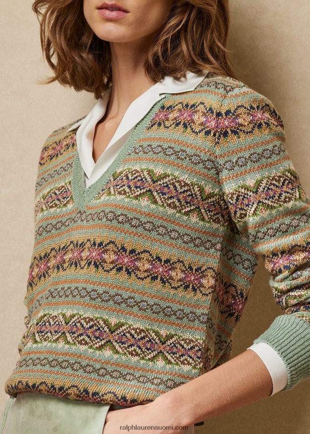 Ralph Lauren naiset fair Isle -neulepusero v-pääntiellä 0Z24ZR3557 salvia moni