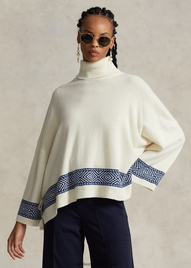 Ralph Lauren naiset geo-aiheinen kashmir villapaita 0Z24ZR3075 pergamentti kerma/laivasto