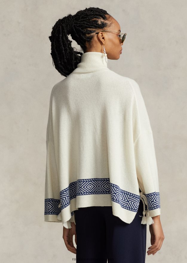 Ralph Lauren naiset geo-aiheinen kashmir villapaita 0Z24ZR3075 pergamentti kerma/laivasto