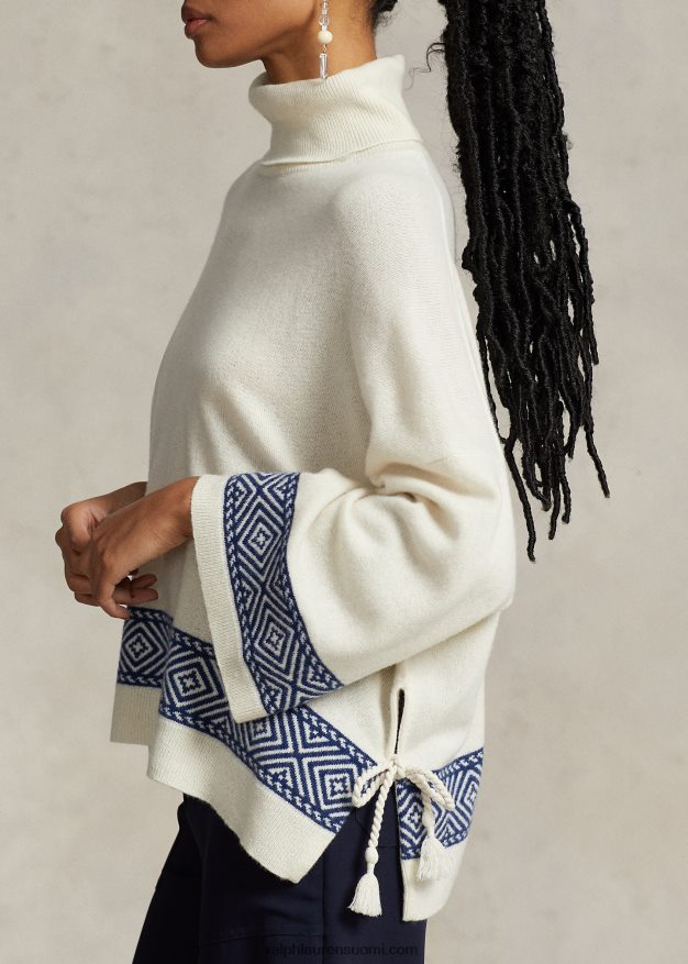 Ralph Lauren naiset geo-aiheinen kashmir villapaita 0Z24ZR3075 pergamentti kerma/laivasto