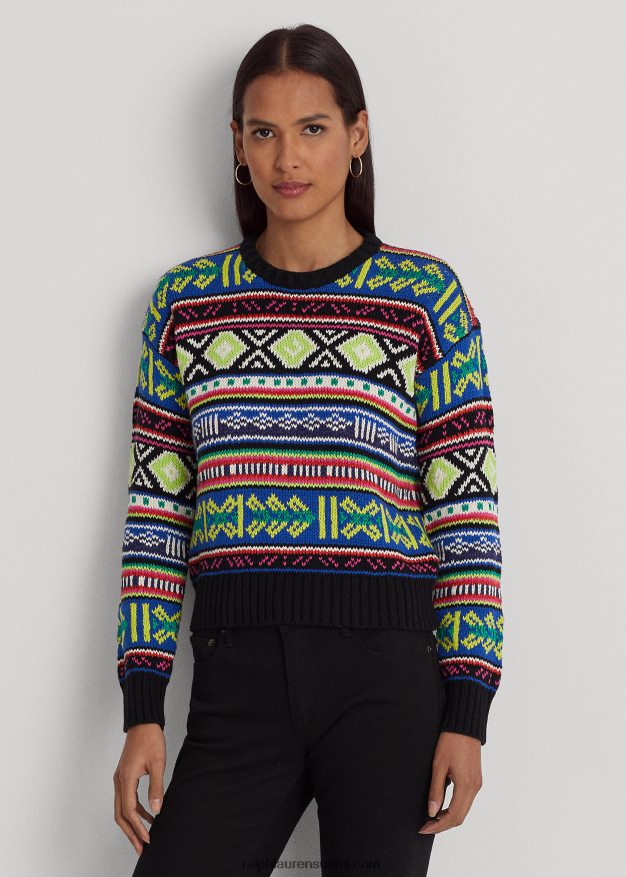 Ralph Lauren naiset geo-aiheinen puuvilla-pellava-neulepusero 0Z24ZR3920 multi