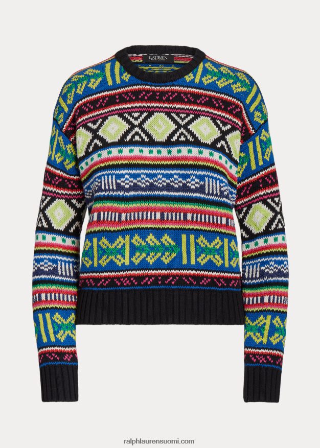 Ralph Lauren naiset geo-aiheinen puuvilla-pellava-neulepusero 0Z24ZR3920 multi