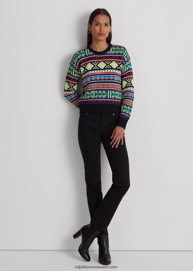 Ralph Lauren naiset geo-aiheinen puuvilla-pellava-neulepusero 0Z24ZR3920 multi