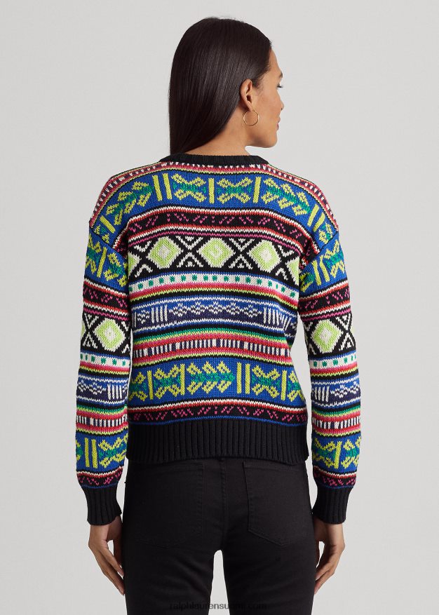 Ralph Lauren naiset geo-aiheinen puuvilla-pellava-neulepusero 0Z24ZR3920 multi