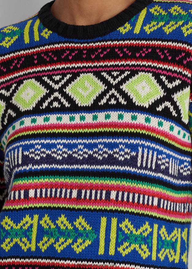 Ralph Lauren naiset geo-aiheinen puuvilla-pellava-neulepusero 0Z24ZR3920 multi