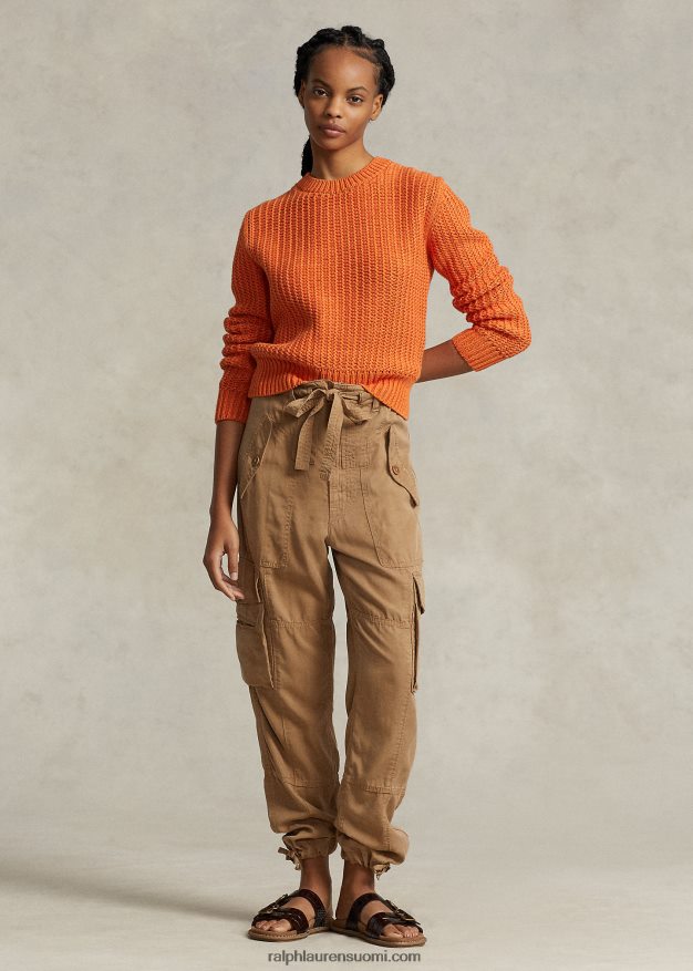 Ralph Lauren naiset harjakattoinen puuvillasekoite crewneck neule 0Z24ZR3151 oranssi mutli