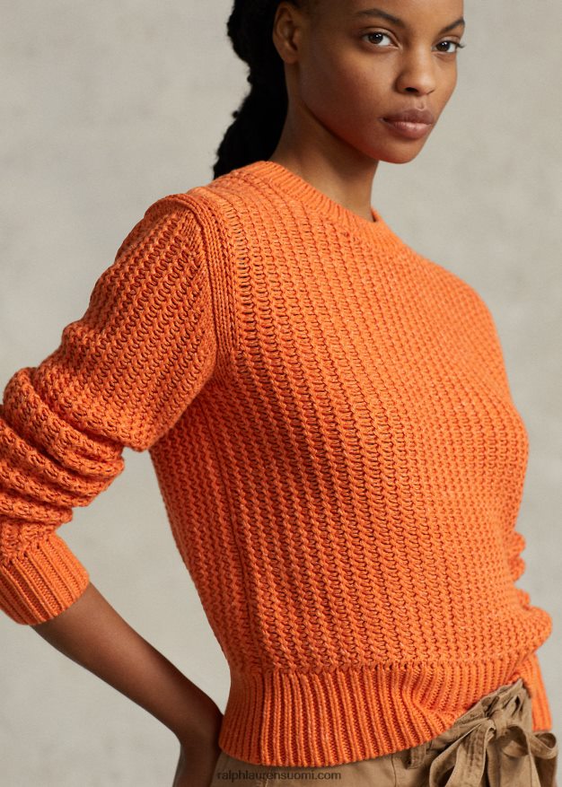 Ralph Lauren naiset harjakattoinen puuvillasekoite crewneck neule 0Z24ZR3151 oranssi mutli