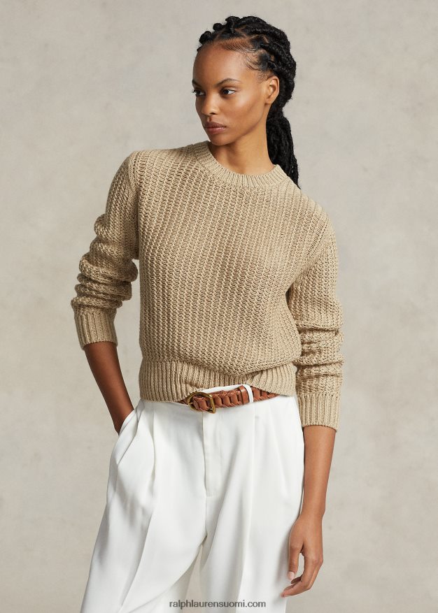 Ralph Lauren naiset harjakattoinen puuvillasekoite crewneck neule 0Z24ZR3152 rusketus moni