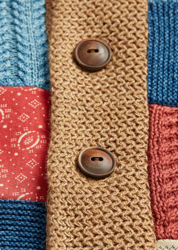 Ralph Lauren naiset indigo tilkkutäkki huivikaulus neuletakki 0Z24ZR3647 ruskea multi