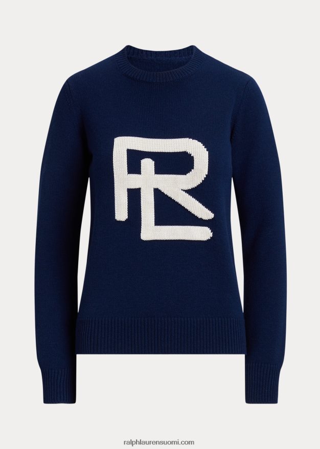 Ralph Lauren naiset intarsia-neulottu rl merinovilla-silkkipusero 0Z24ZR3474 lux navy/lux kerma