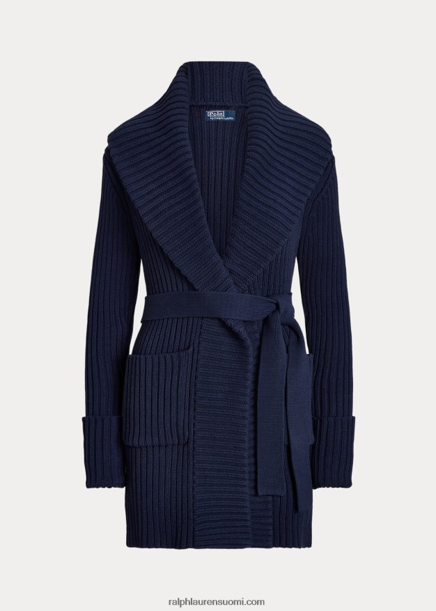 Ralph Lauren naiset joustinneulottu huivi-kaulus puuvillatakki 0Z24ZR3038 newportin laivasto