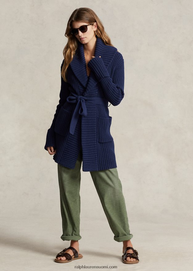 Ralph Lauren naiset joustinneulottu huivi-kaulus puuvillatakki 0Z24ZR3038 newportin laivasto