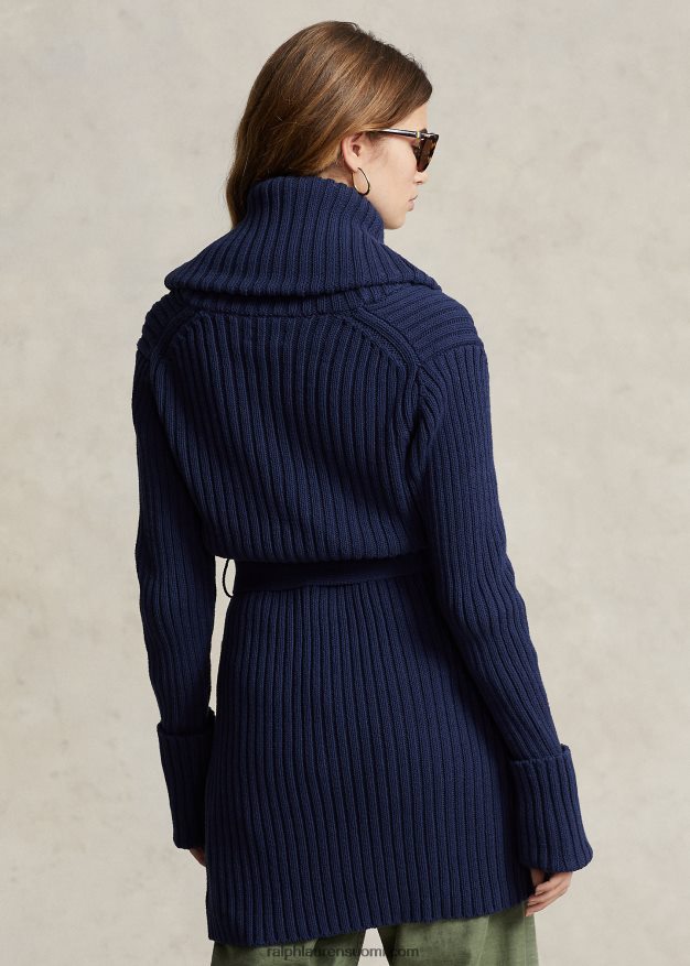 Ralph Lauren naiset joustinneulottu huivi-kaulus puuvillatakki 0Z24ZR3038 newportin laivasto