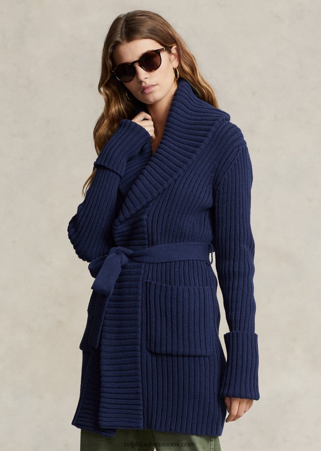 Ralph Lauren naiset joustinneulottu huivi-kaulus puuvillatakki 0Z24ZR3038 newportin laivasto