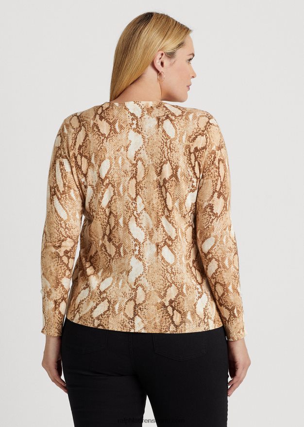 Ralph Lauren naiset käärmeennahkakuvioinen puuvillasekoite neuletakki 0Z24ZR4768 kerma multi