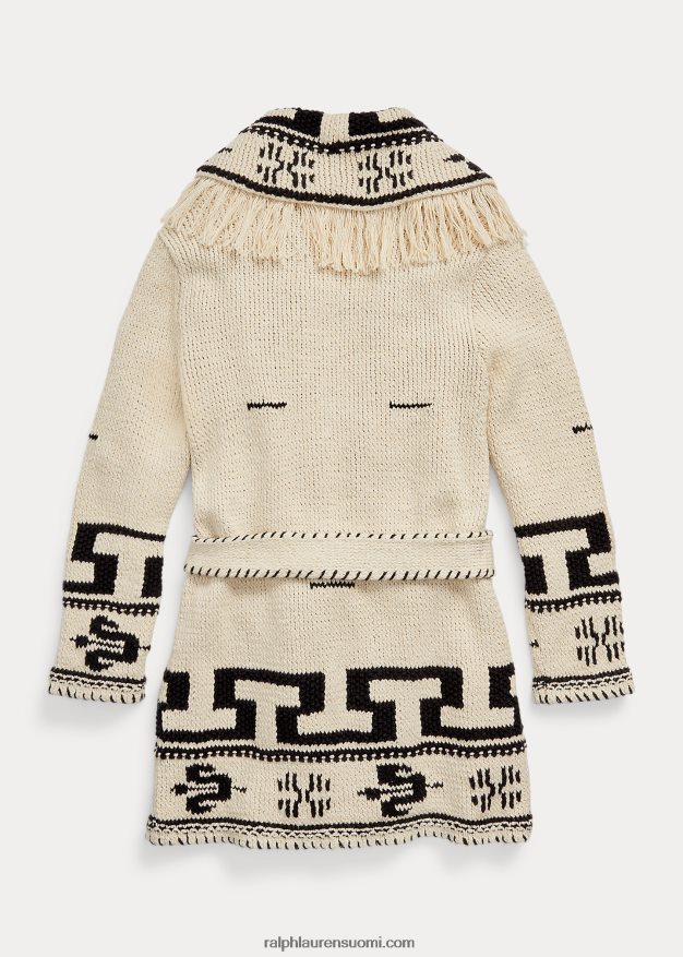 Ralph Lauren naiset käsin neulottu puuvilla-pellava neuletakki 0Z24ZR3619 kerma/musta