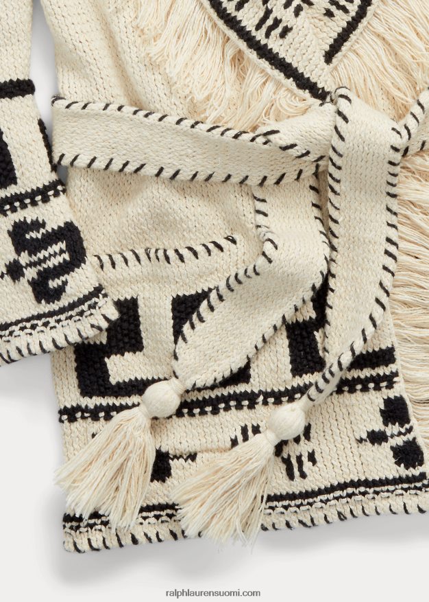 Ralph Lauren naiset käsin neulottu puuvilla-pellava neuletakki 0Z24ZR3619 kerma/musta