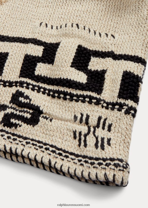 Ralph Lauren naiset käsin neulottu puuvilla-pellava neuletakki 0Z24ZR3619 kerma/musta