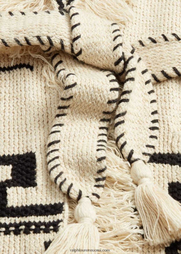 Ralph Lauren naiset käsin neulottu puuvilla-pellava neuletakki 0Z24ZR3619 kerma/musta