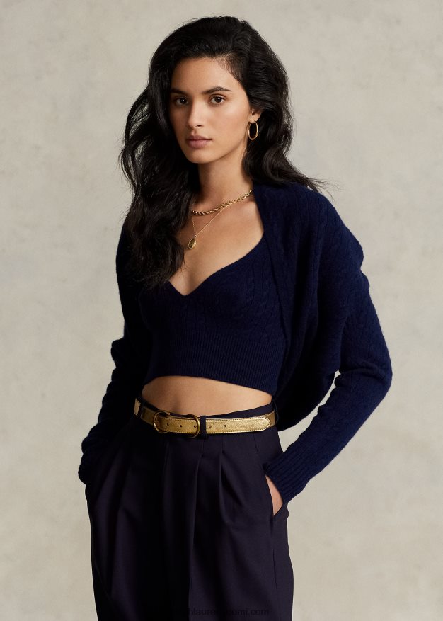 Ralph Lauren naiset kaapeli-neulottu villa-kashmir olkiaan 0Z24ZR3103 laivasto