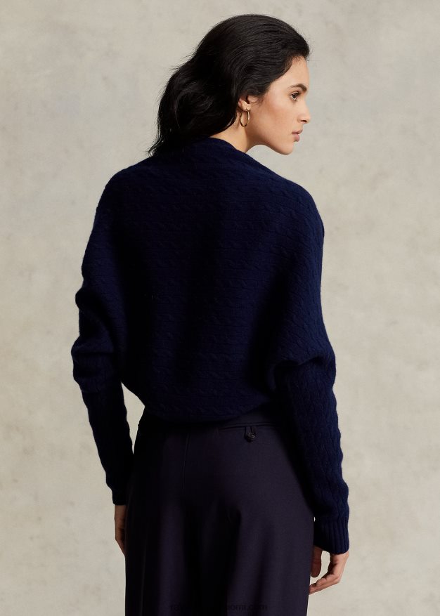 Ralph Lauren naiset kaapeli-neulottu villa-kashmir olkiaan 0Z24ZR3103 laivasto