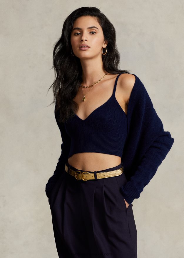 Ralph Lauren naiset kaapeli-neulottu villa-kashmir-rannerengas 0Z24ZR3115 laivasto