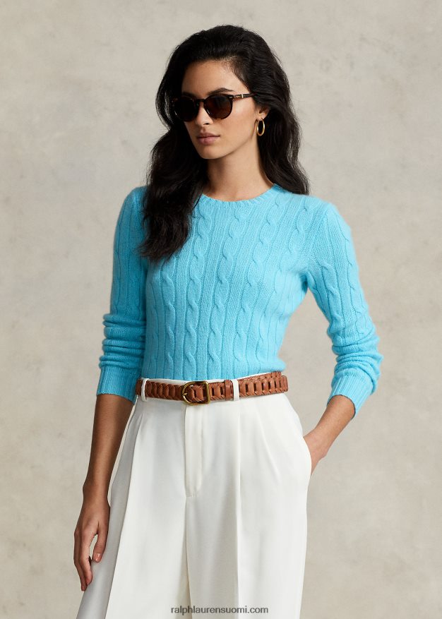 Ralph Lauren naiset kaapelineulottu kashmir villapaita 0Z24ZR9112 turkoosi nova