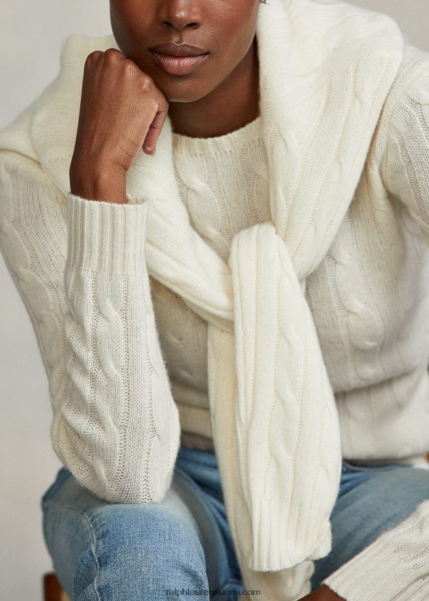 Ralph Lauren naiset kaapelineulottu kashmir villapaita 0Z24ZR9113 kerma