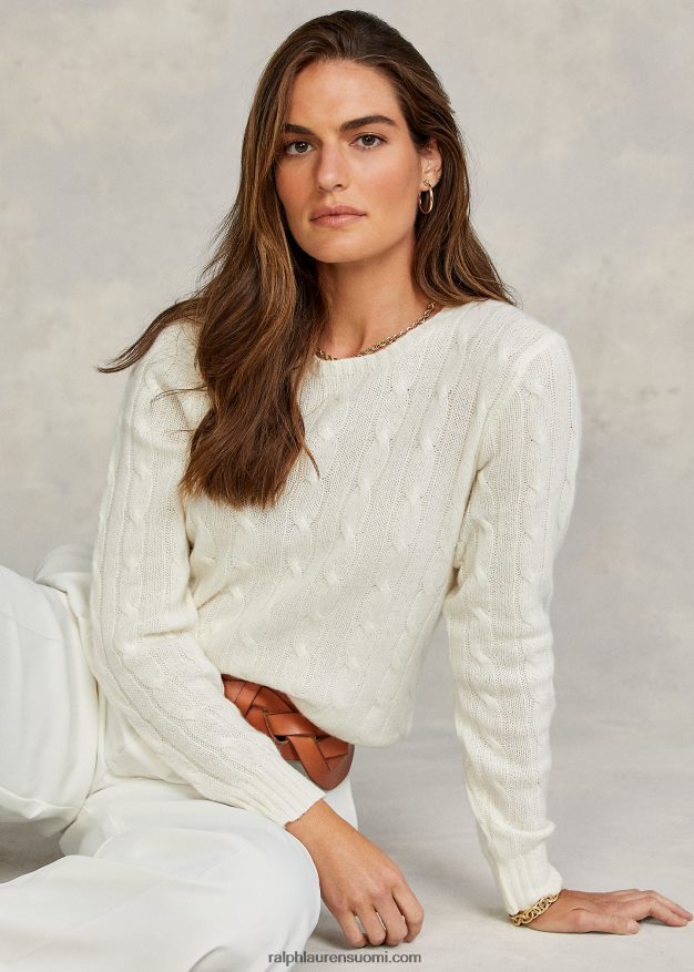 Ralph Lauren naiset kaapelineulottu kashmir villapaita 0Z24ZR9113 kerma