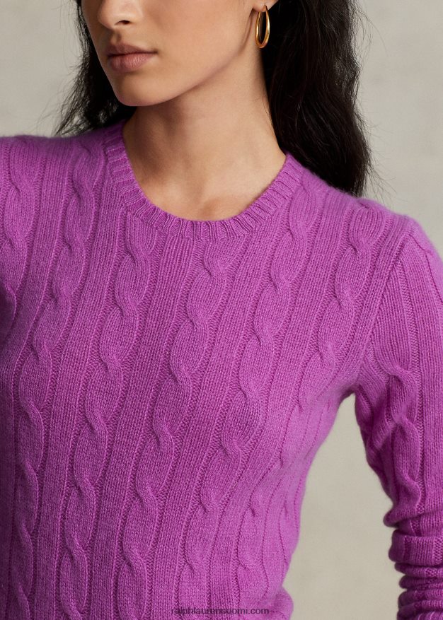 Ralph Lauren naiset kaapelineulottu kashmir villapaita 0Z24ZR9114 vinca pinkki