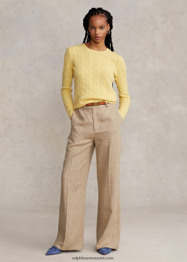Ralph Lauren naiset kaapelineulottu kashmir villapaita 0Z24ZR9116 syksy keltainen