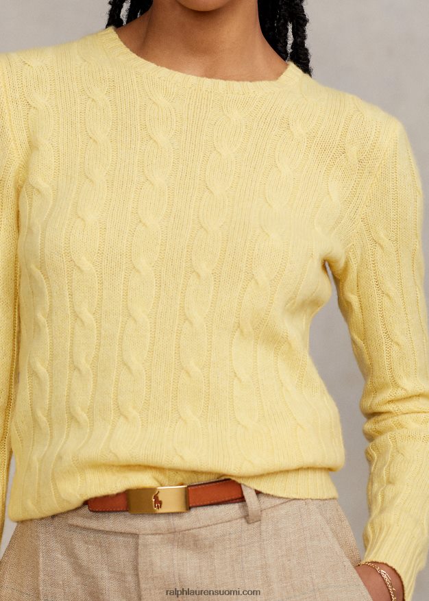 Ralph Lauren naiset kaapelineulottu kashmir villapaita 0Z24ZR9116 syksy keltainen