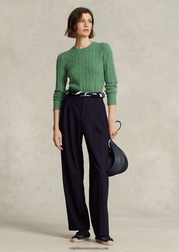 Ralph Lauren naiset kaapelineulottu kashmir villapaita 0Z24ZR9117 väylän vihreä