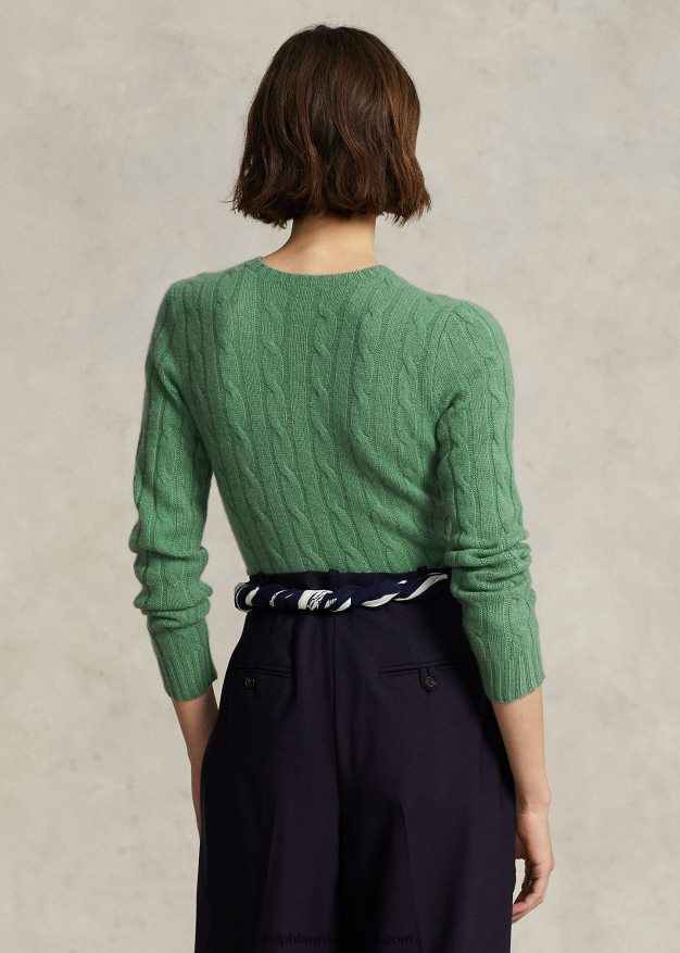 Ralph Lauren naiset kaapelineulottu kashmir villapaita 0Z24ZR9117 väylän vihreä