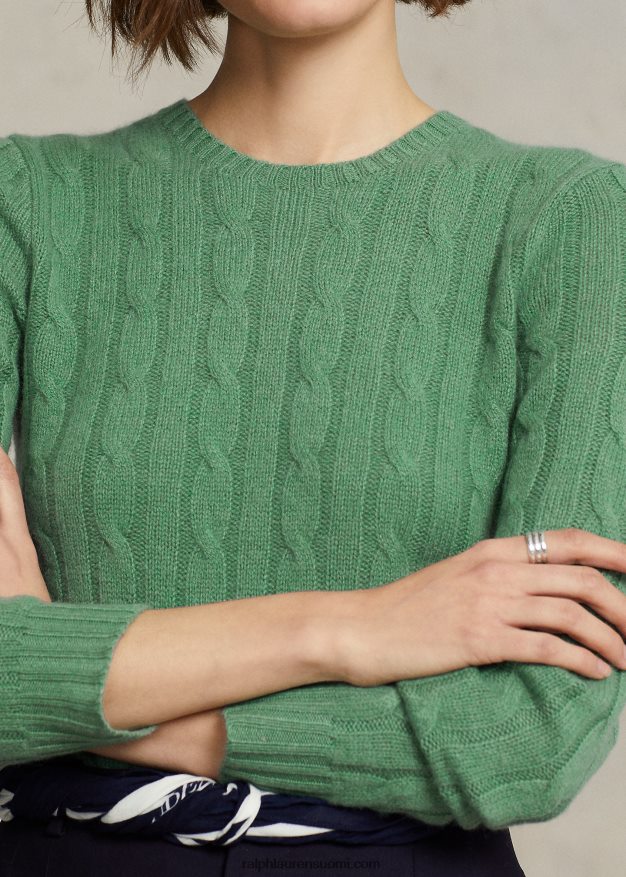Ralph Lauren naiset kaapelineulottu kashmir villapaita 0Z24ZR9117 väylän vihreä