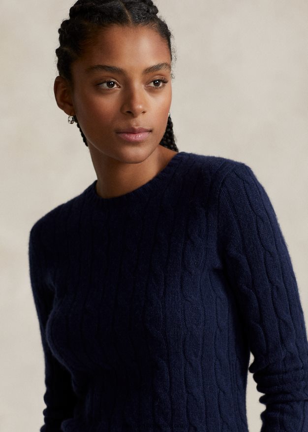 Ralph Lauren naiset kaapelineulottu kashmir villapaita 0Z24ZR9118 metsästäjä laivasto