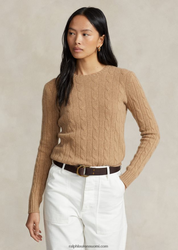 Ralph Lauren naiset kaapelineulottu kashmir villapaita 0Z24ZR9120 kokoelma kameli melange