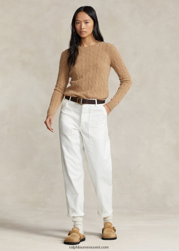 Ralph Lauren naiset kaapelineulottu kashmir villapaita 0Z24ZR9120 kokoelma kameli melange