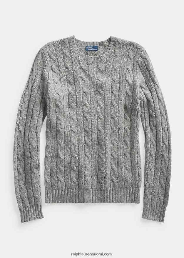 Ralph Lauren naiset kaapelineulottu kashmir villapaita 0Z24ZR9121 pataljoonan harmaa kanerva