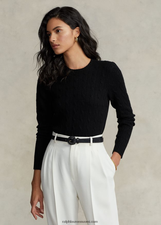 Ralph Lauren naiset kaapelineulottu kashmir villapaita 0Z24ZR9122 musta