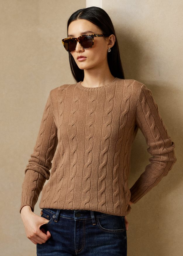 Ralph Lauren naiset kaapelineulottu kashmir villapaita 0Z24ZR9138 lux kameli