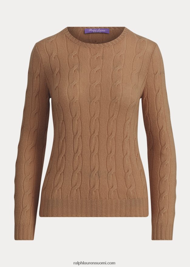 Ralph Lauren naiset kaapelineulottu kashmir villapaita 0Z24ZR9138 lux kameli