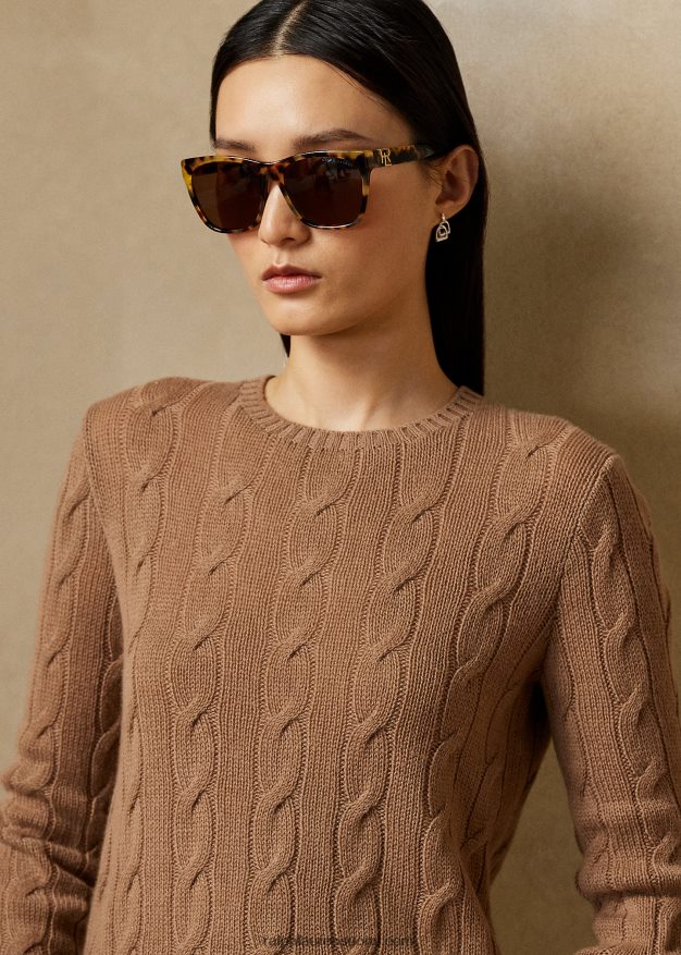 Ralph Lauren naiset kaapelineulottu kashmir villapaita 0Z24ZR9138 lux kameli