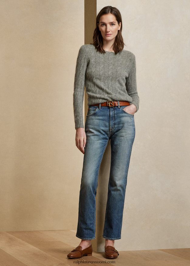 Ralph Lauren naiset kaapelineulottu kashmir villapaita 0Z24ZR9140 lux vaaleanharmaa melange