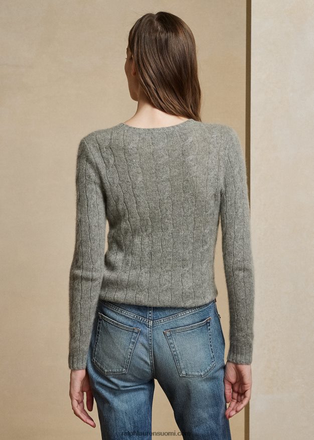 Ralph Lauren naiset kaapelineulottu kashmir villapaita 0Z24ZR9140 lux vaaleanharmaa melange